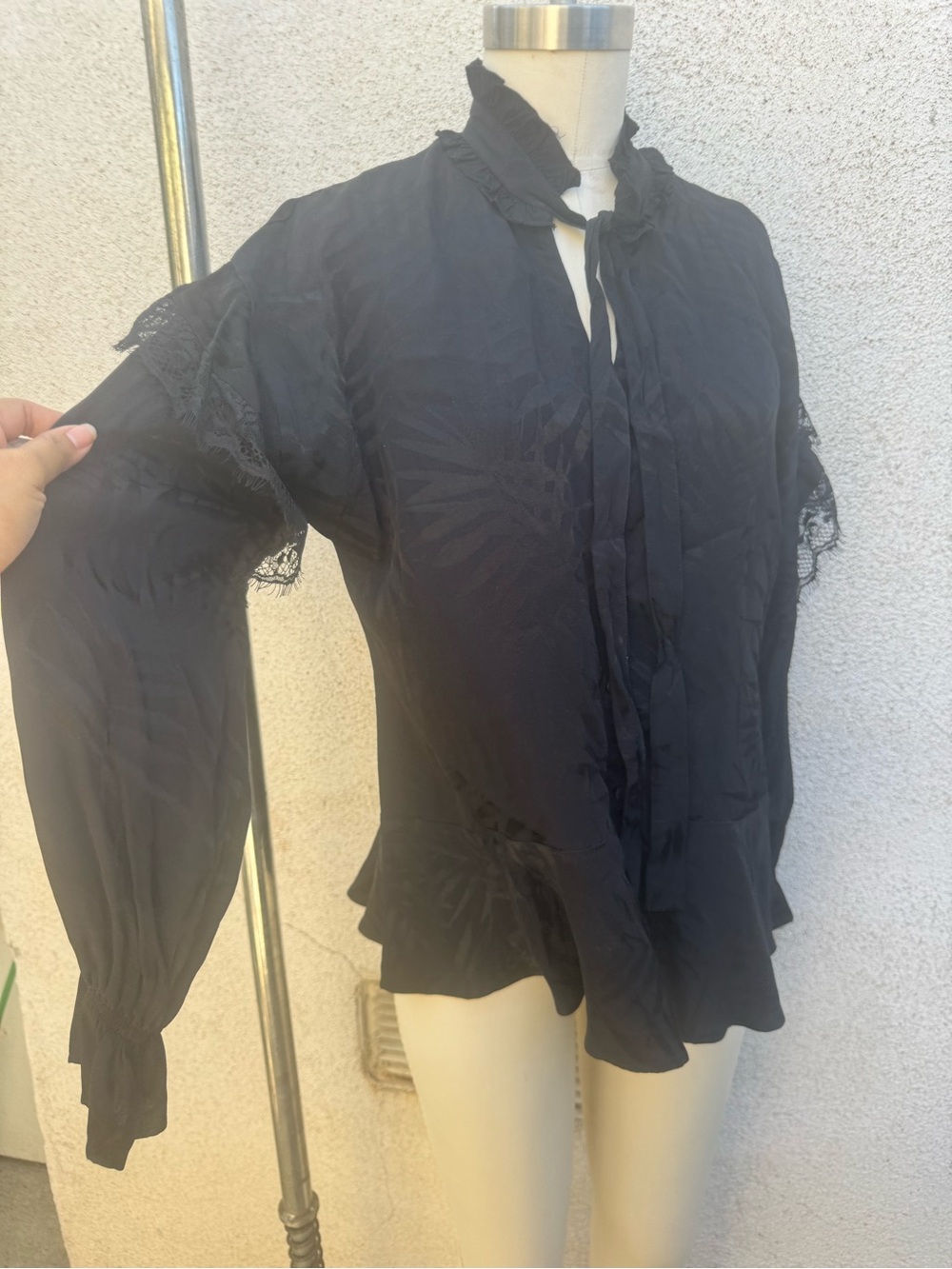 Black Ruffled Button-Front Jacket - Picture 3 of 8